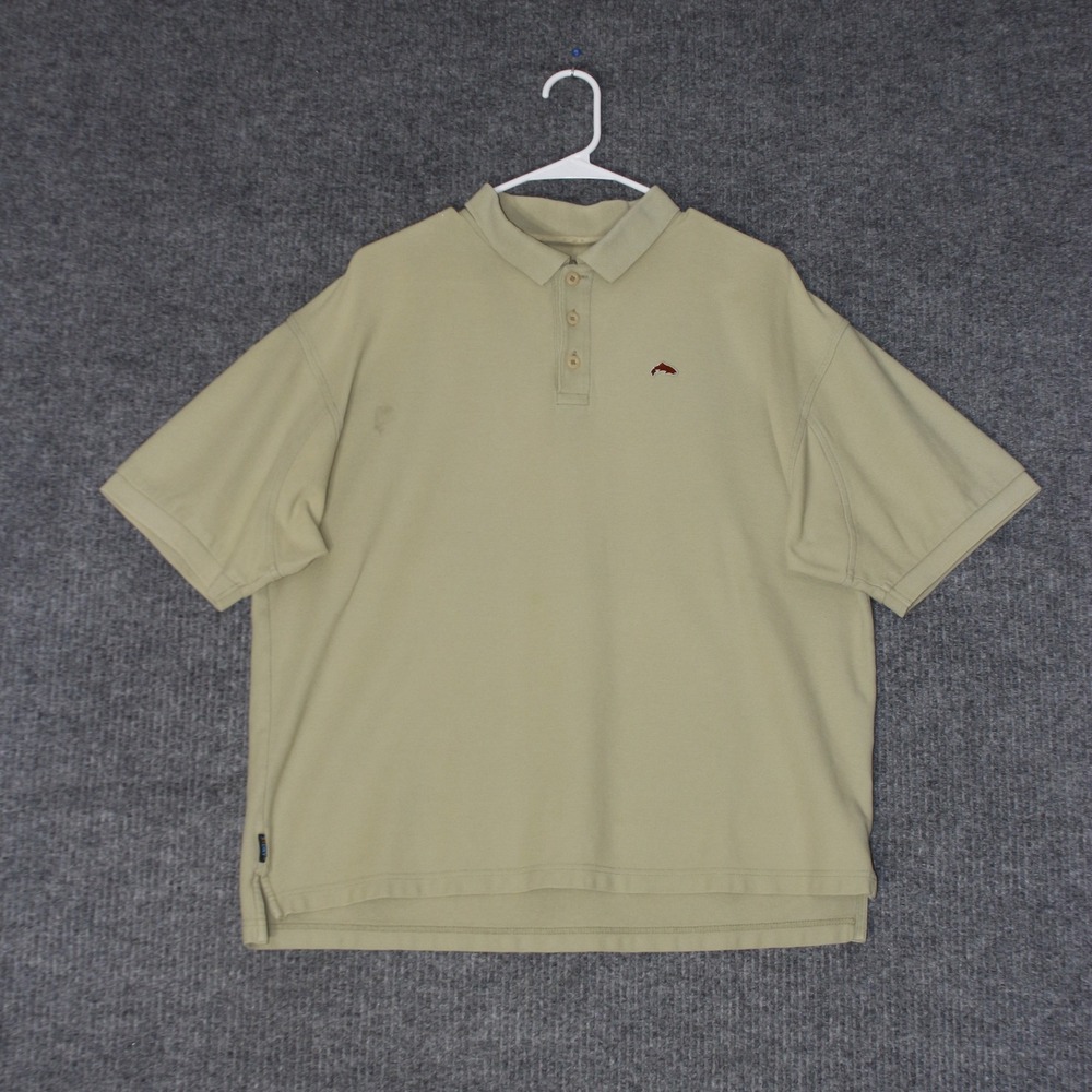 Simms Polo Shirt Mens L Tan Short Sleeve Cotton 3XDRY Fishing Outdoor